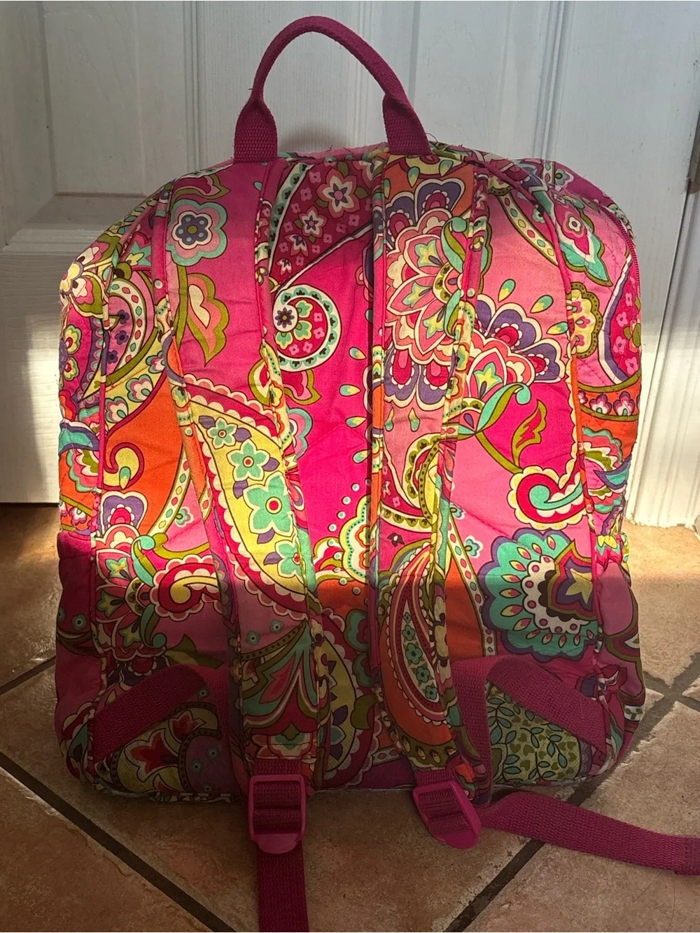 Vera Bradley Hot Pink Paisley Quilted Backpack with Multicolor Accents
